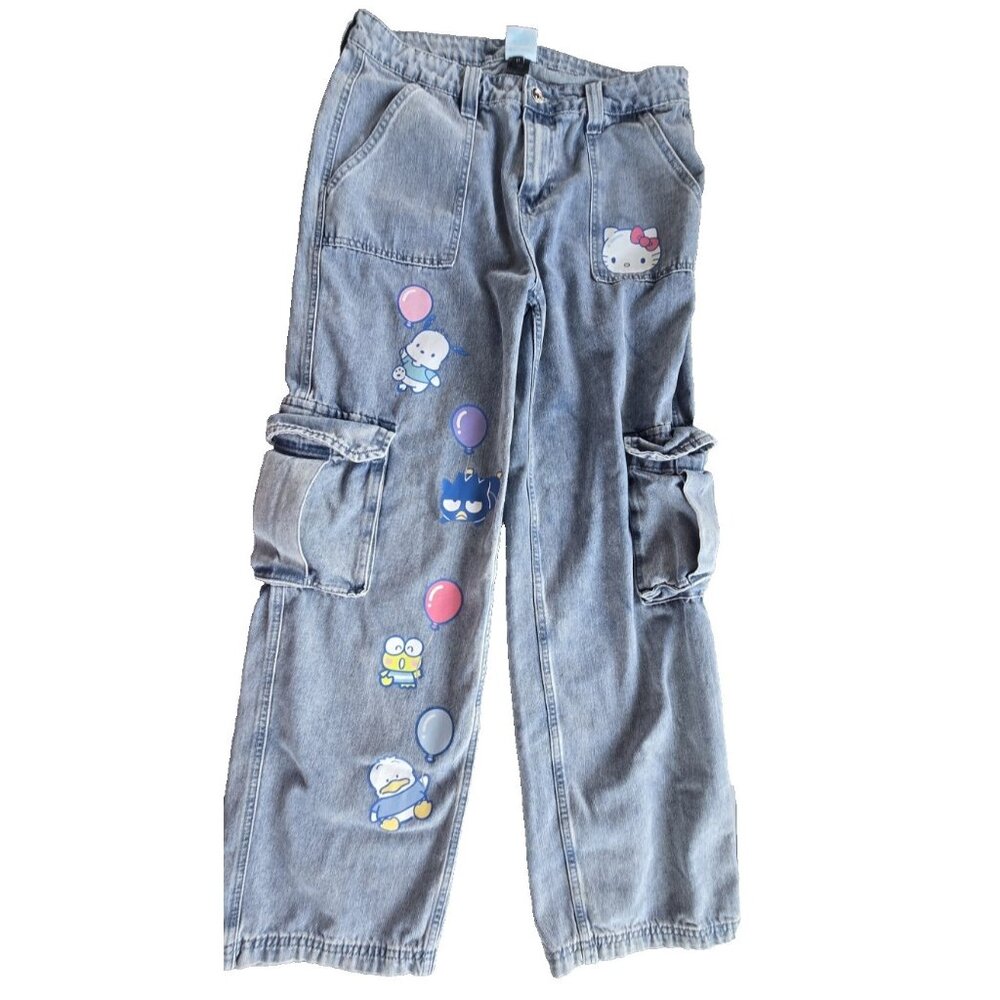 Women's Hello Kitty And Friends  Denim Blue Cargo Jeans Junior Size 11